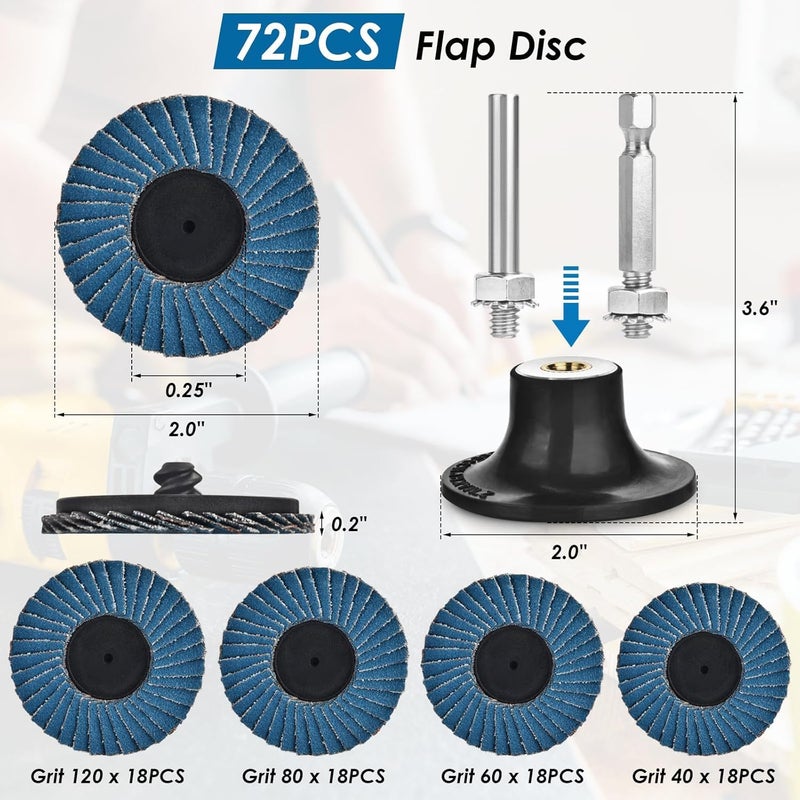 phntake 72 PCS Die Grinder Sanding Discs, 2 Inch Flap Disc 40 60 80 120 Grit, Roll Lock Flap Wheel for Stock and Rust Removal with 1/4 inch Holder, Sander Disc - Image 2